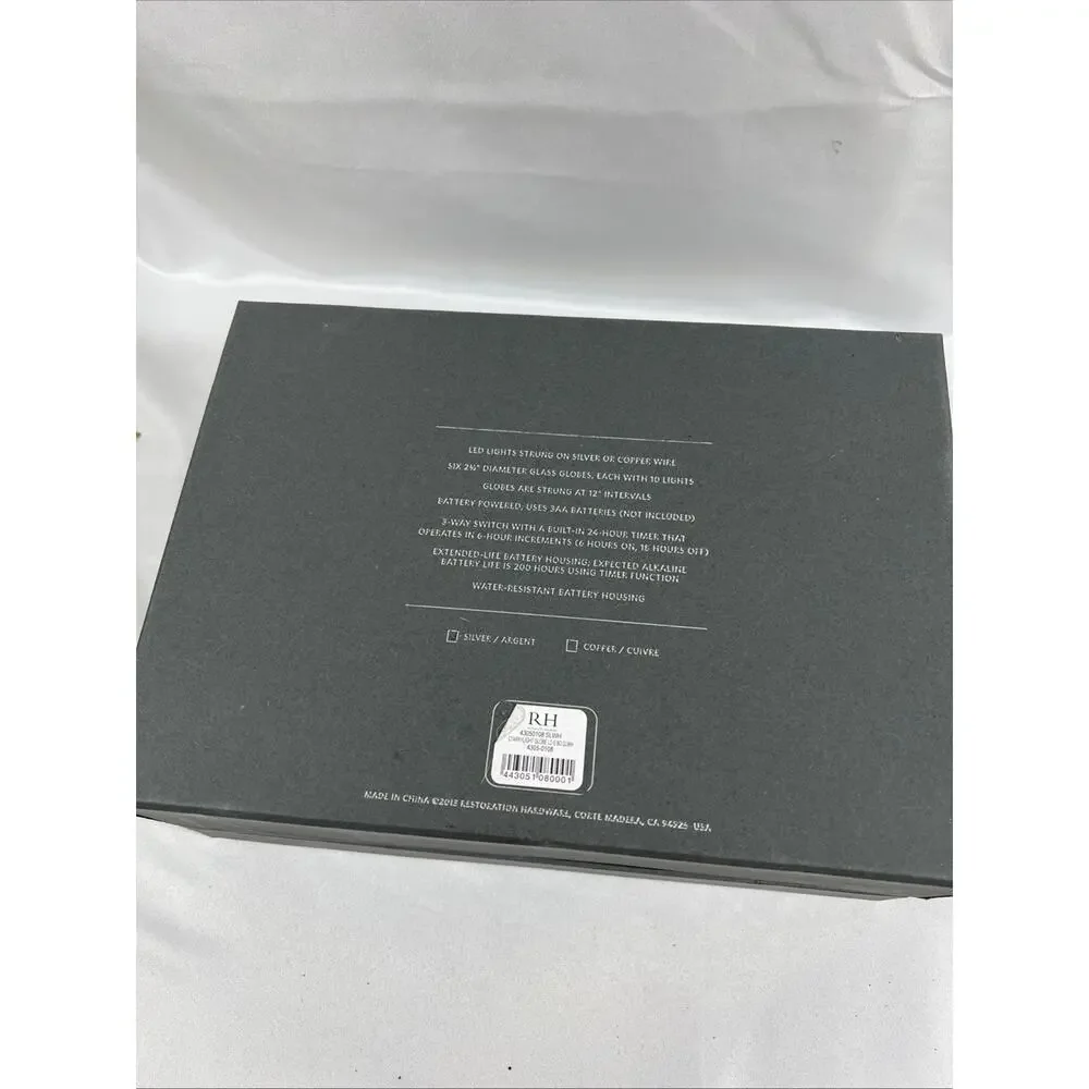 Restoration Hardware Starry Light 6 Filament Globe String Lights Silver *READ